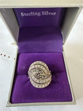 Sterling Silver Crystal Pavé Swirl Statement Ring - Silver